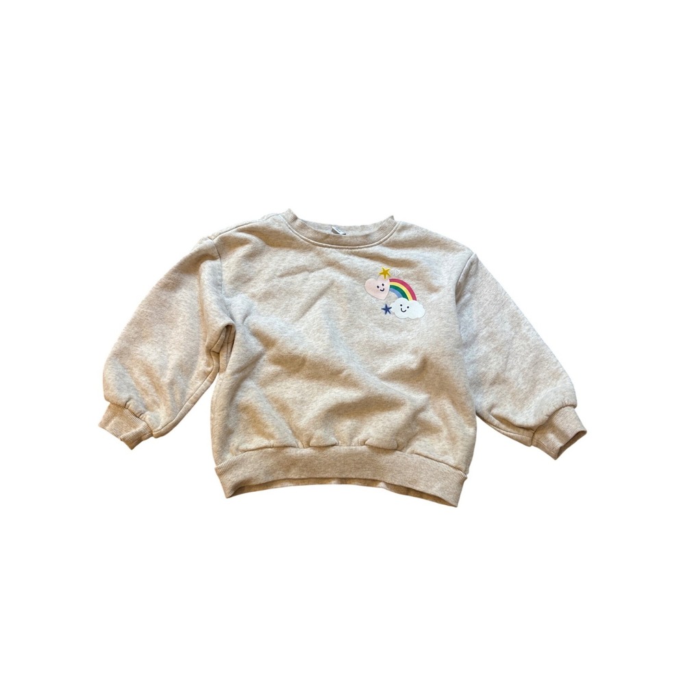 Old Navy Sweatshirt Kids Oatmeal Rainbow Heart Graphic Pullover SIZE 4T